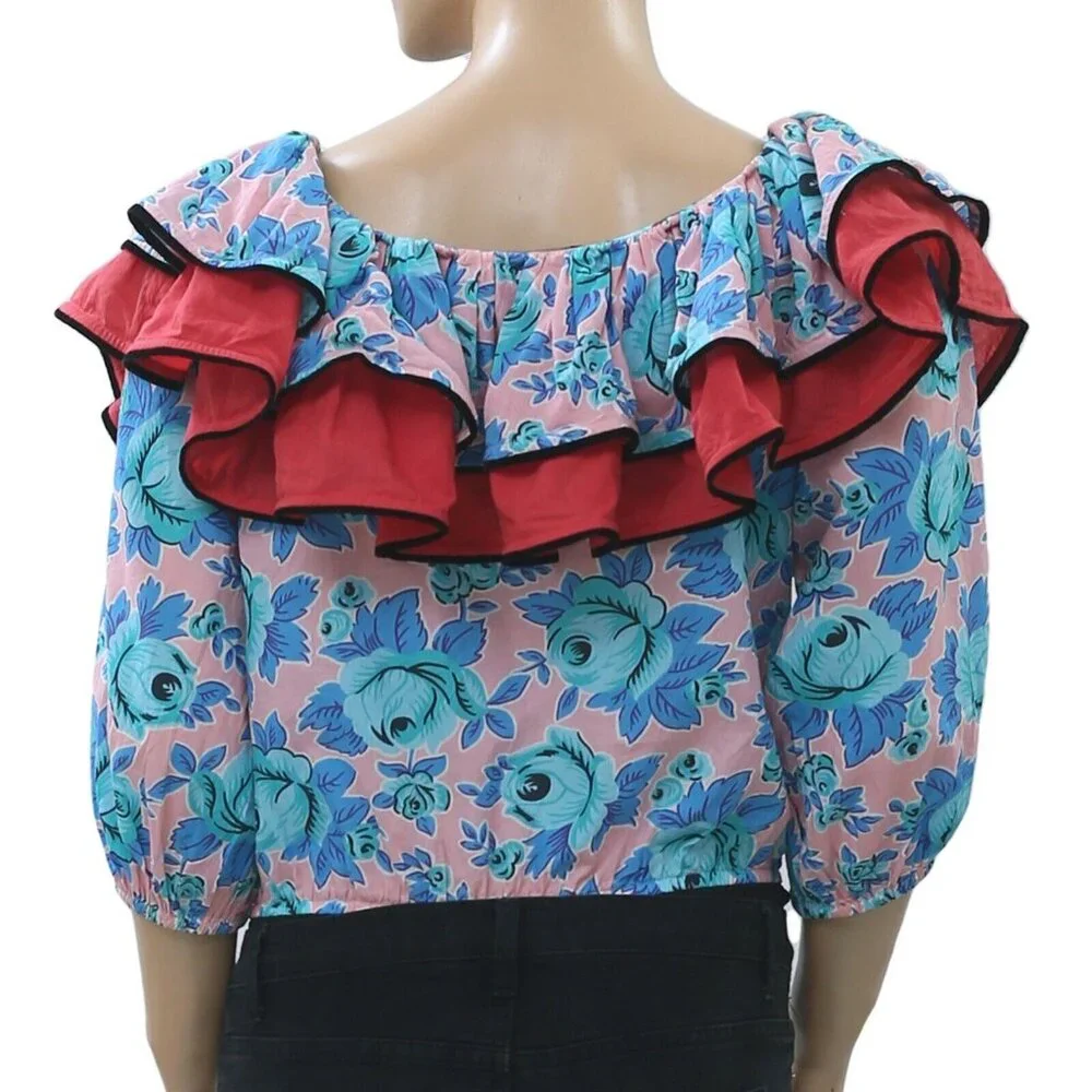 Rhode Resort Voile Floral Printed Bodysuit Top Cotton Tiered Ruffle S New 273444 - Picture 4 of 4